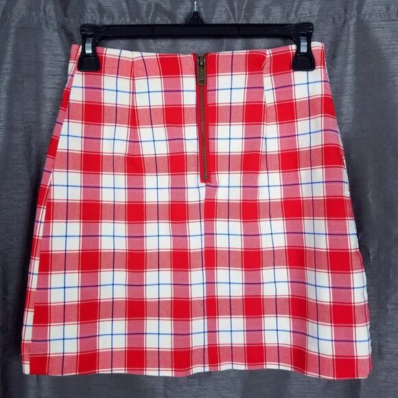 NEW Urban Outfitters Red White Plaid Mini Skirt With Slits Size Small - Picture 2 of 5